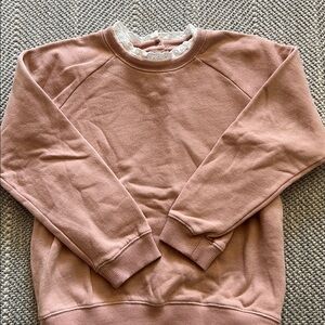 Bonton Blush Pink Sweatshirt with White Lace Trim